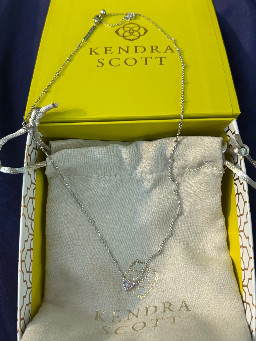Kendra Scott mini Heart Ari Necklace in Silver Pink Opal
